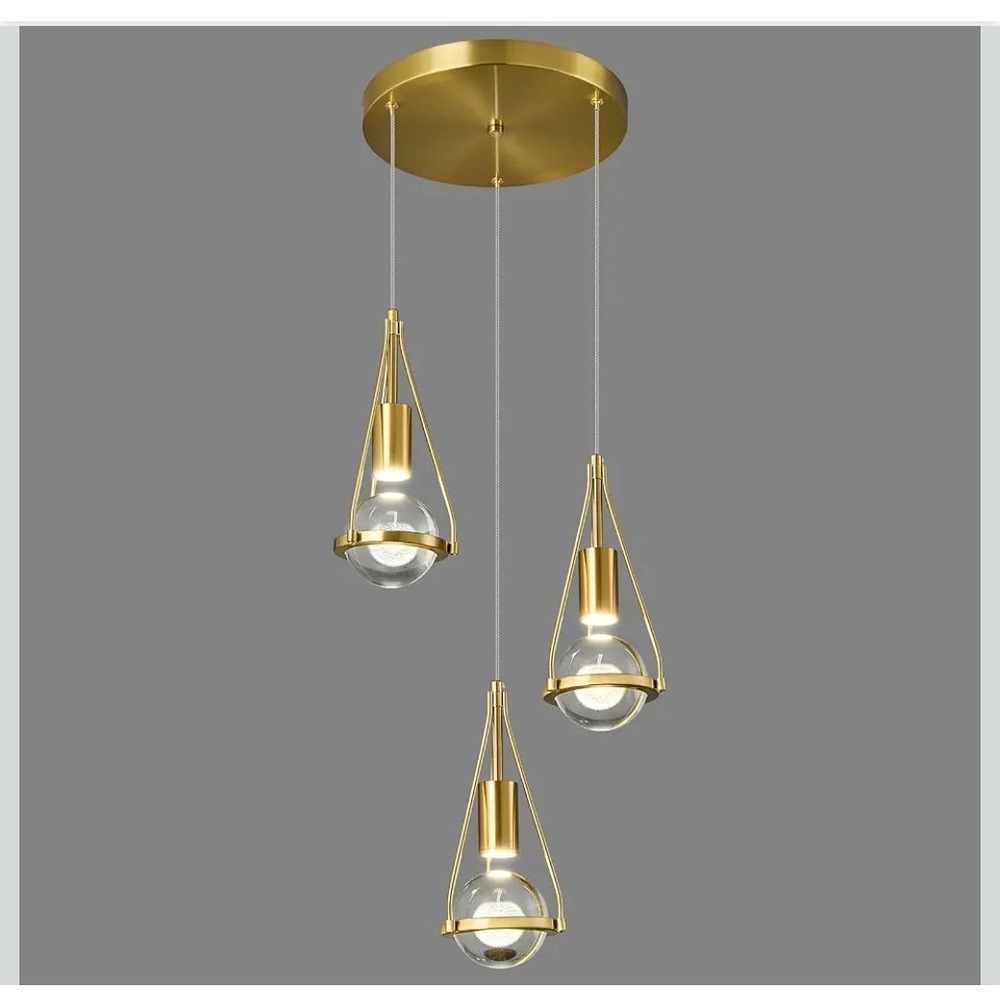 ADCTHOME 3-Light Crystal Pendant Gold Dimmable LED Kitchen Island Fixture